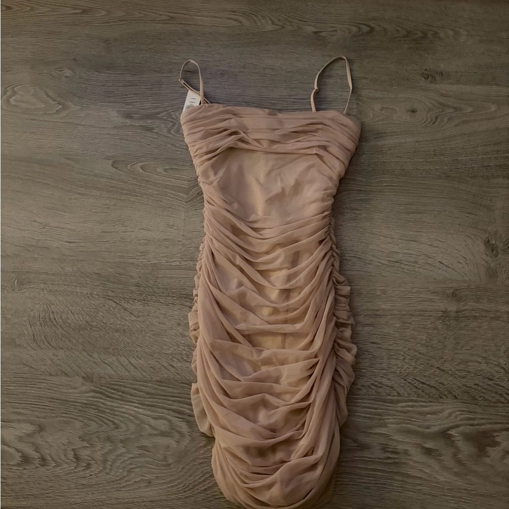 Babaton Ruched Spaghetti-Strap Dress in Nude